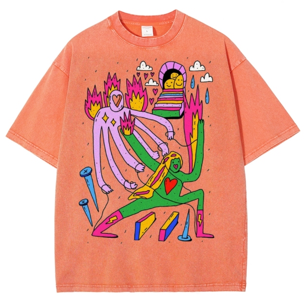Unisex Art Abstract People Printed Washed Tee