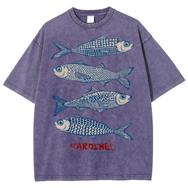 Unisex Sardines Printed Washed Tee
