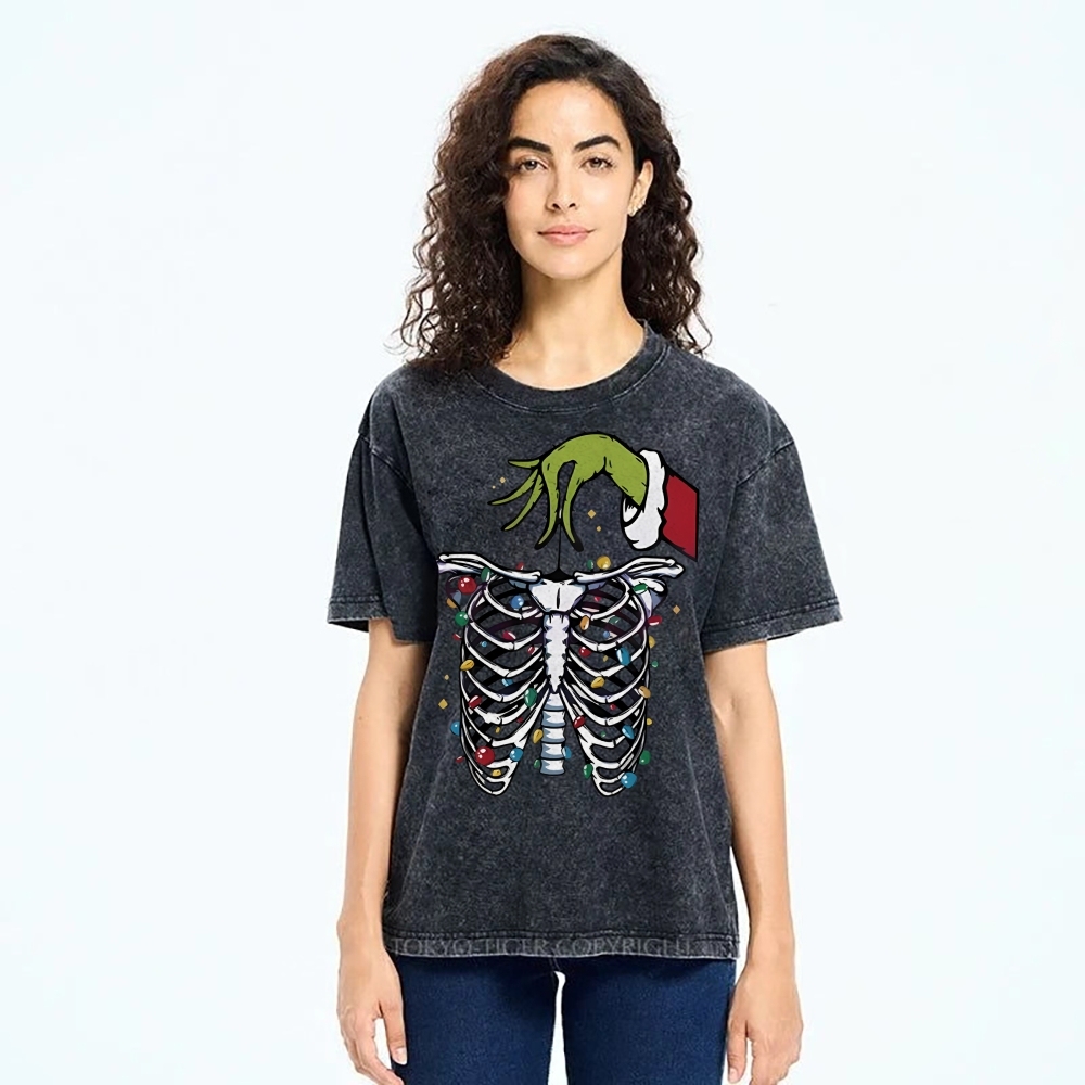 Unisex Christmas Skeleton Printed Washed Tee