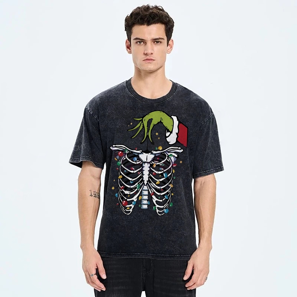 Unisex Christmas Skeleton Printed Washed Tee