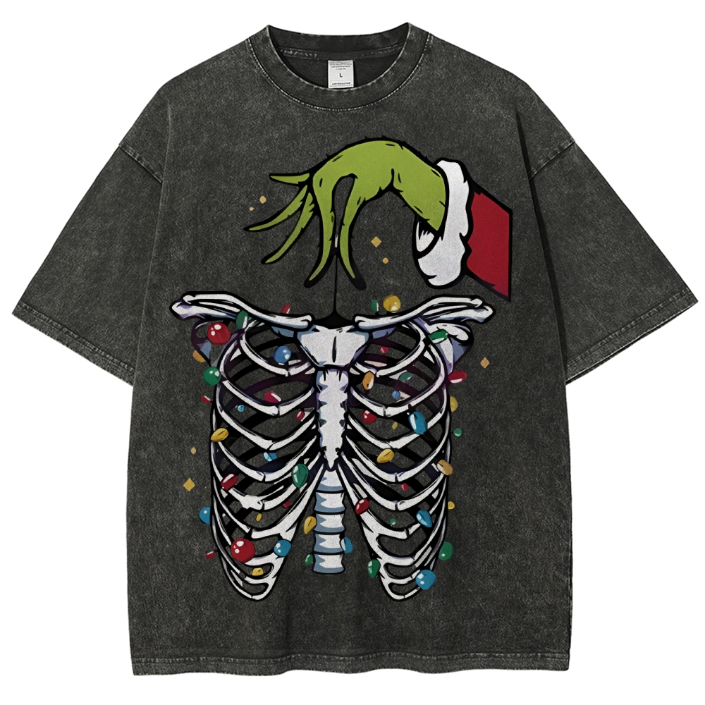 Unisex Christmas Skeleton Printed Washed Tee