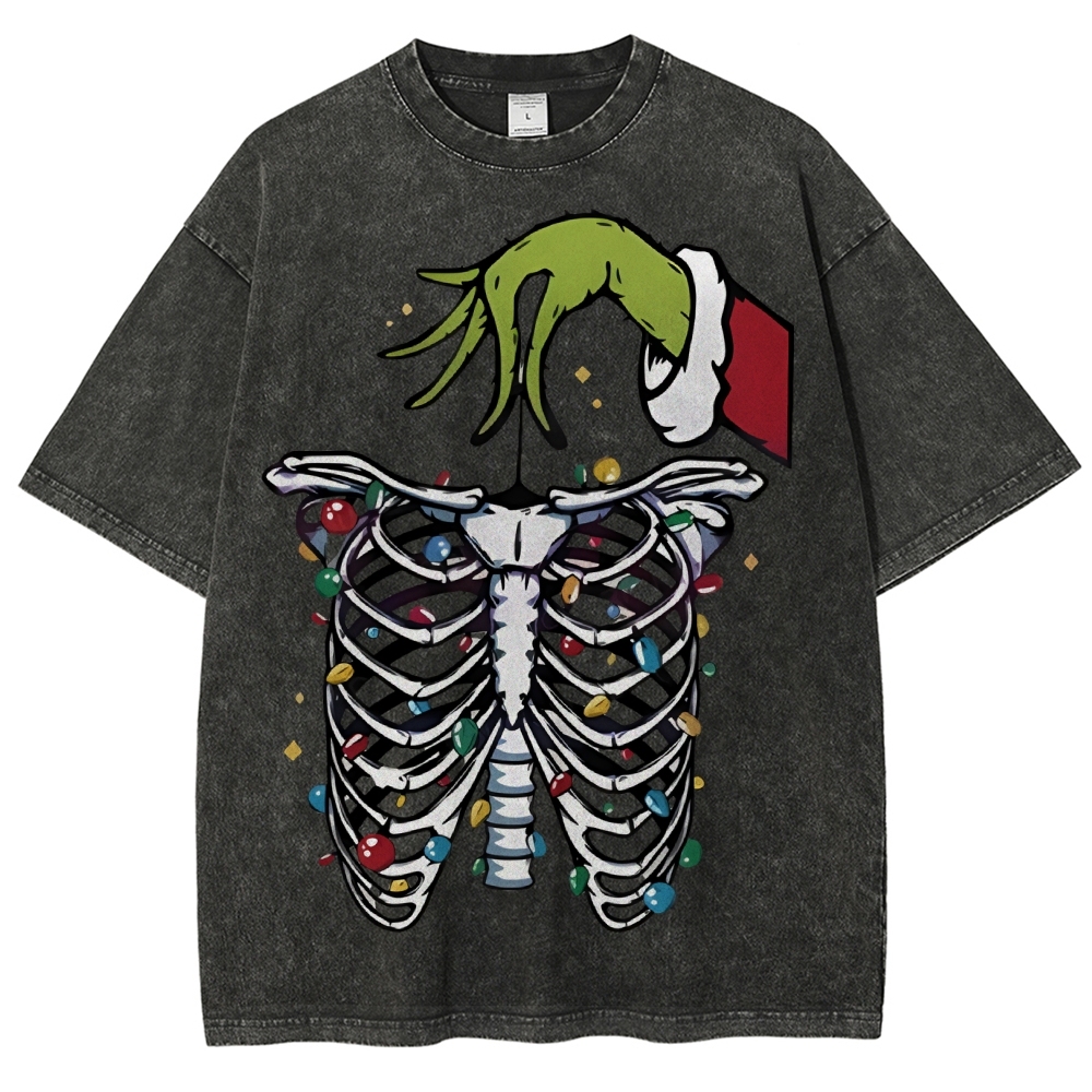 Unisex Christmas Skeleton Printed Washed Tee