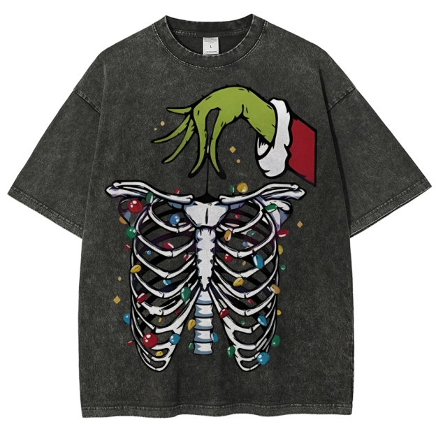 Unisex Christmas Skeleton Printed Washed Tee