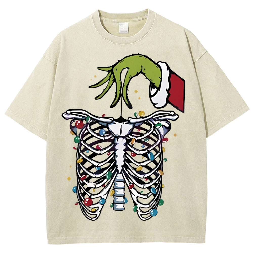 Unisex Christmas Skeleton Printed Washed Tee