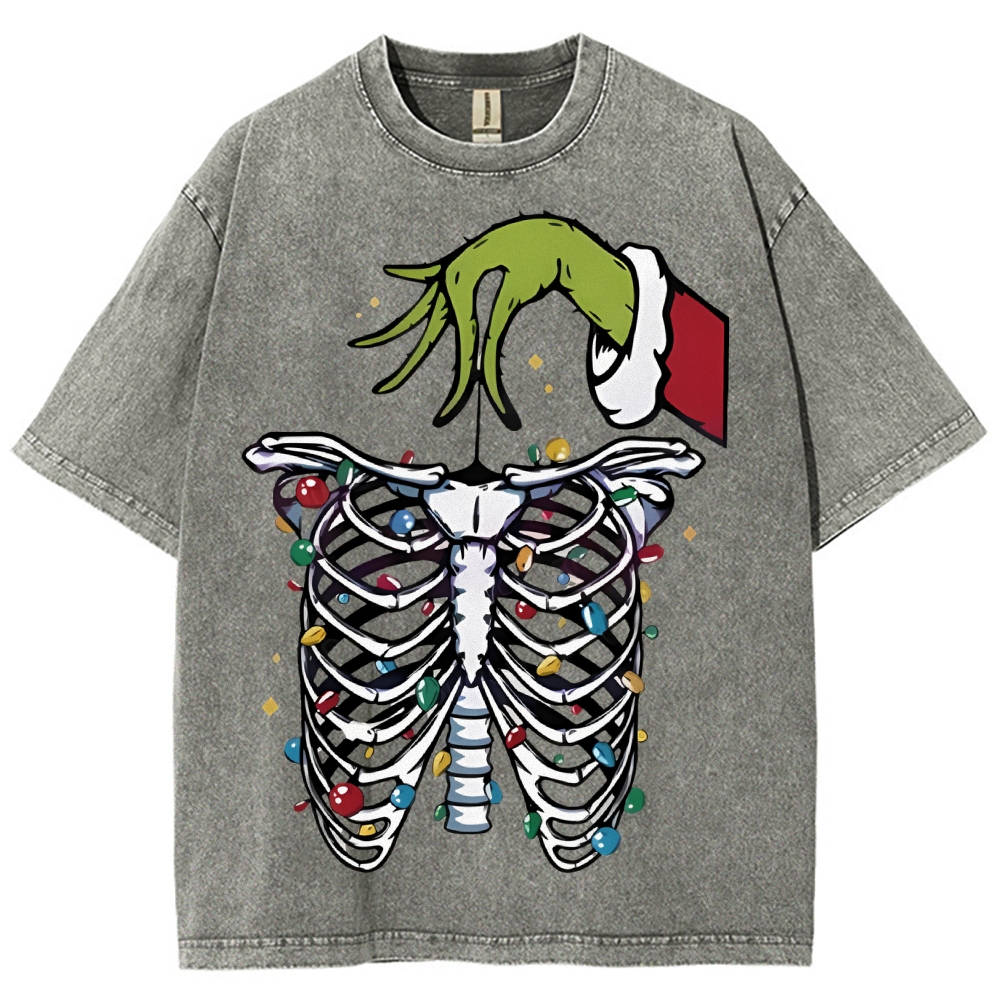 Unisex Christmas Skeleton Printed Washed Tee