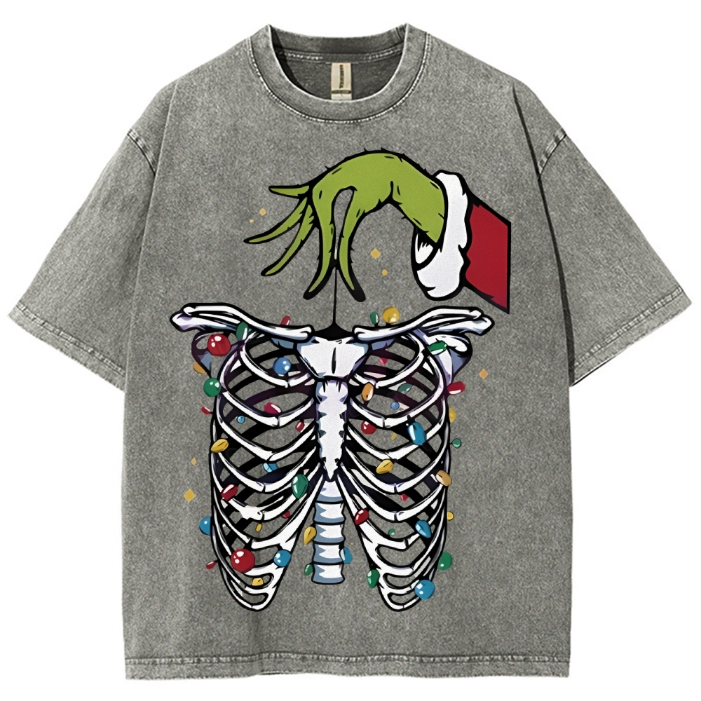 Unisex Christmas Skeleton Printed Washed Tee