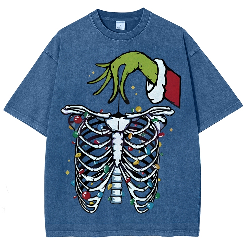 Unisex Christmas Skeleton Printed Washed Tee