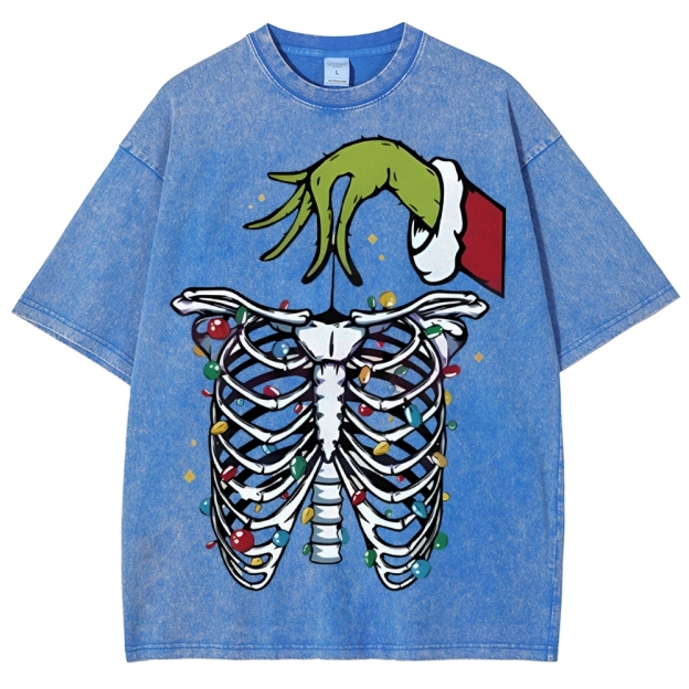 Unisex Christmas Skeleton Printed Washed Tee