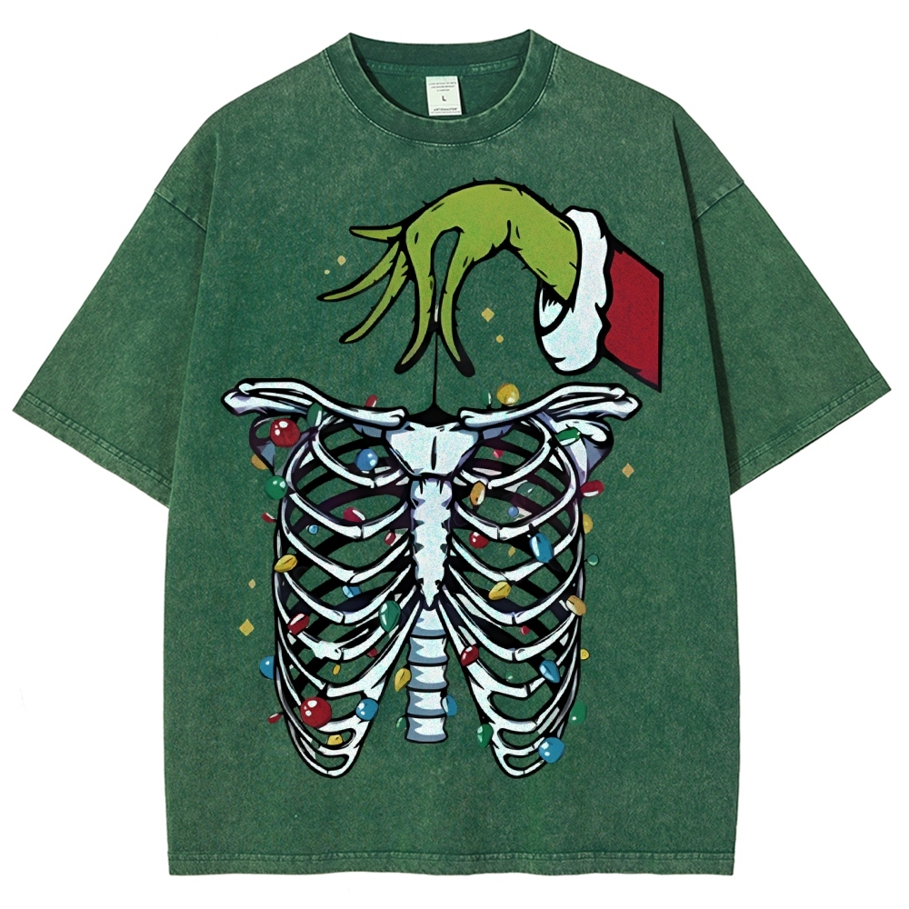 Unisex Christmas Skeleton Printed Washed Tee