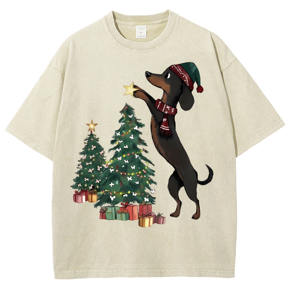 Unisex Christmas Tree Printed Washed Tee