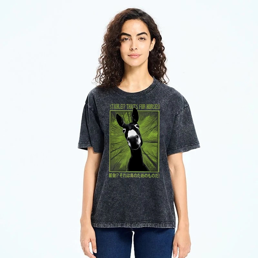 Unisex Donkey Printed Washed Tee