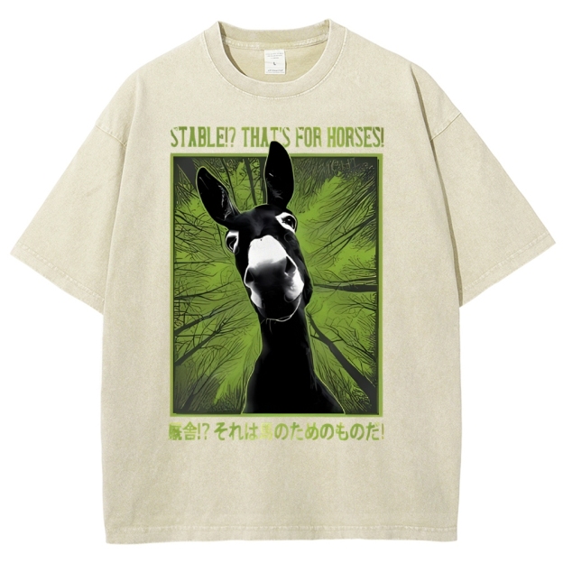 Unisex Donkey Printed Washed Tee