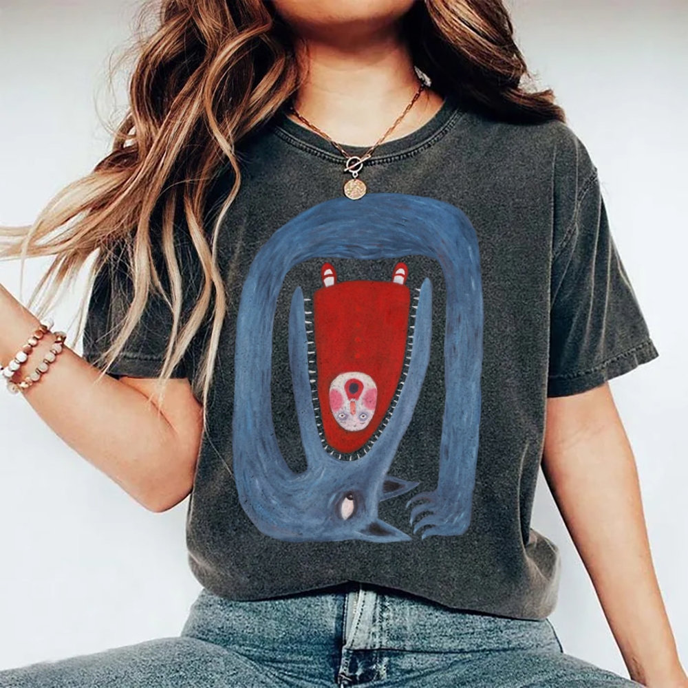 Unisex Cartoon Animals Printed Washed Tee