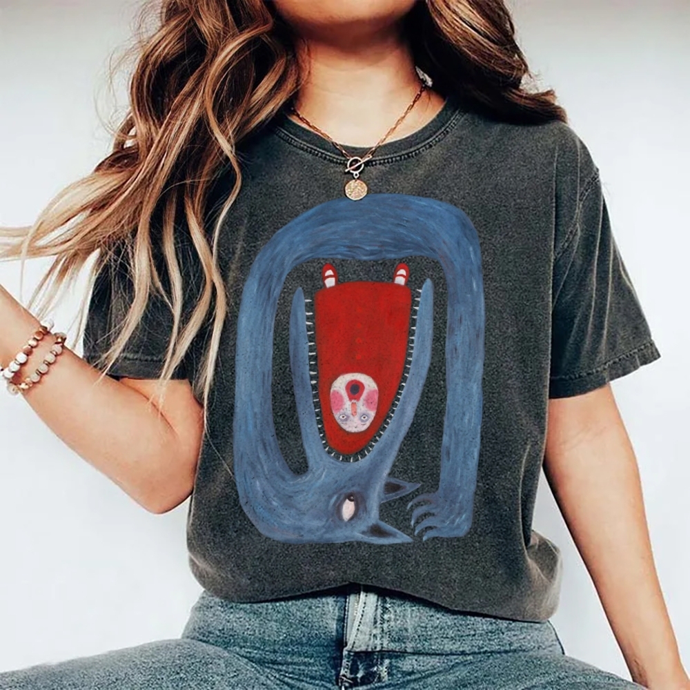 Unisex Cartoon Animals Printed Washed Tee