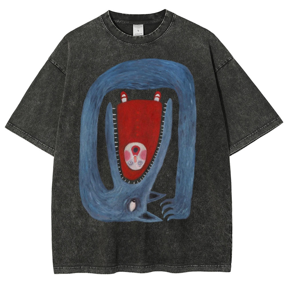 Unisex Cartoon Animals Printed Washed Tee