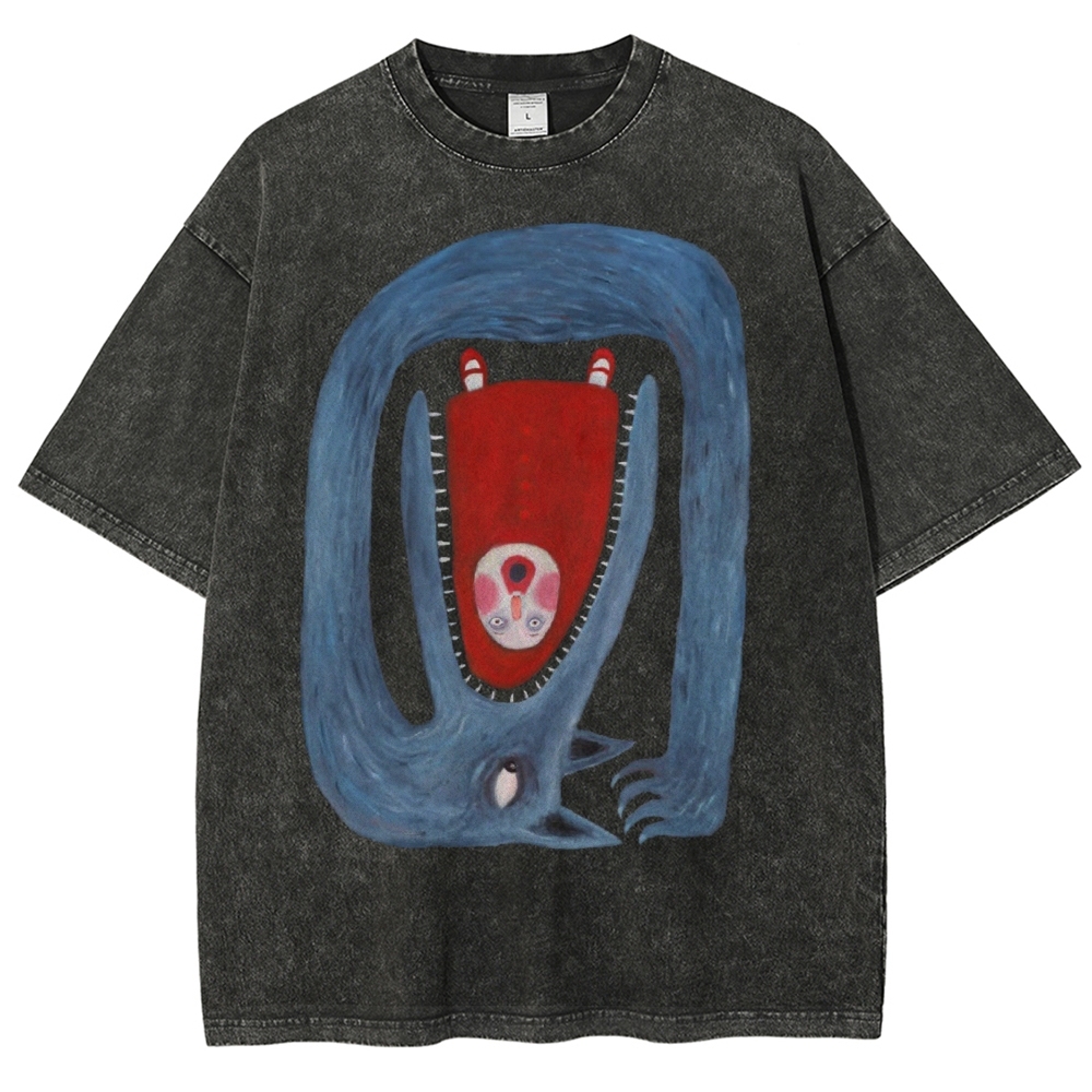 Unisex Cartoon Animals Printed Washed Tee