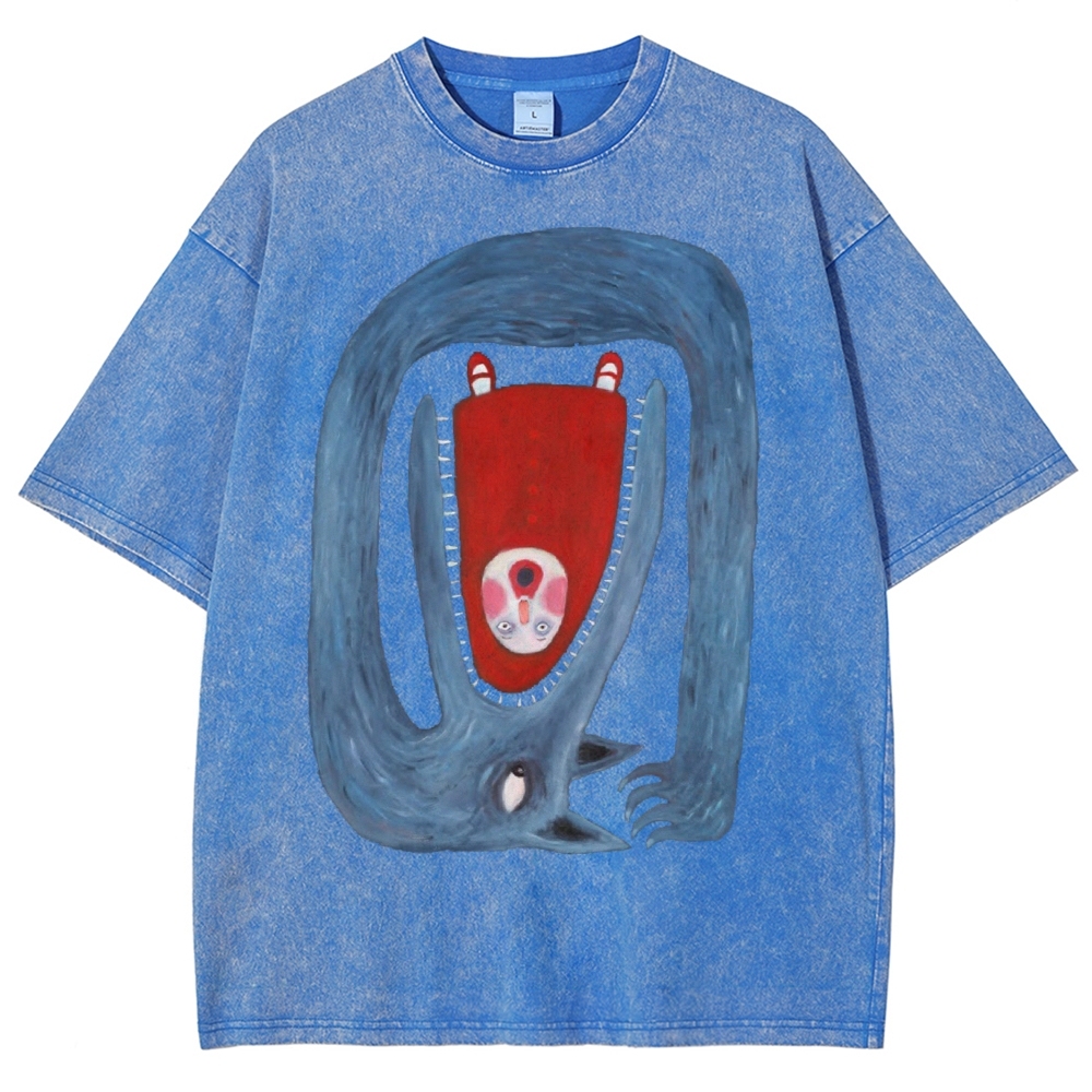 Unisex Cartoon Animals Printed Washed Tee