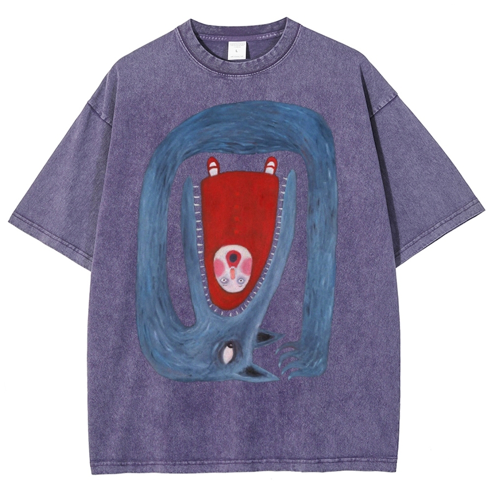 Unisex Cartoon Animals Printed Washed Tee