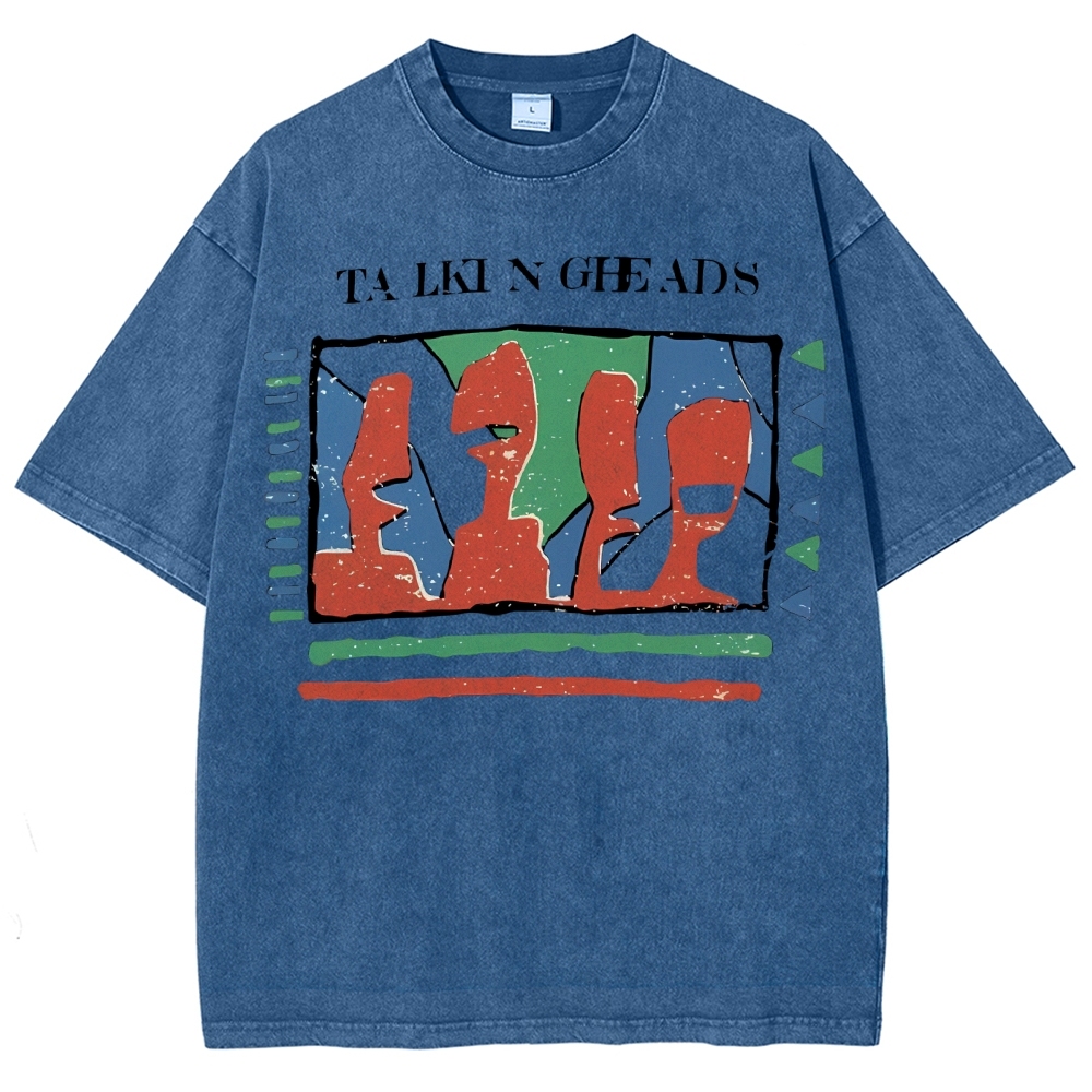Unisex Abstract Art Portrait Printed Washed Tee
