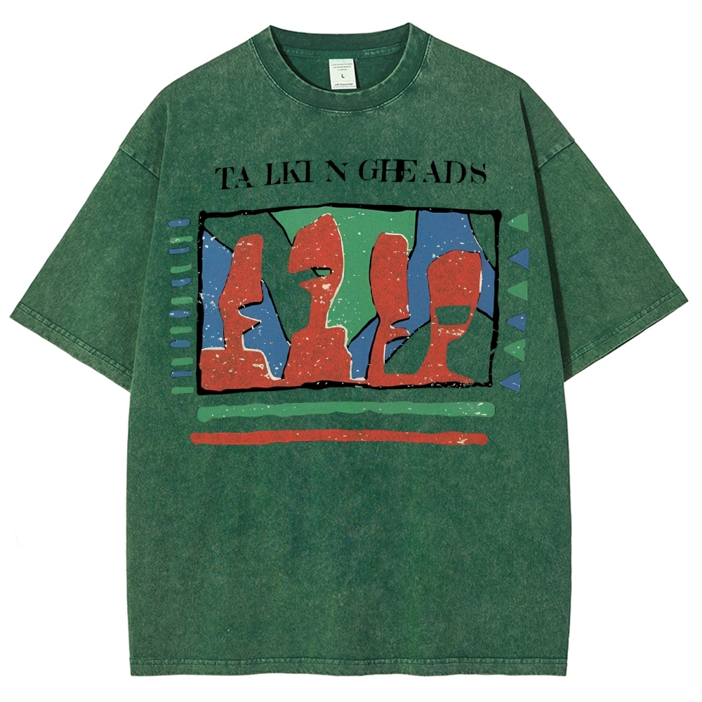Unisex Abstract Art Portrait Printed Washed Tee