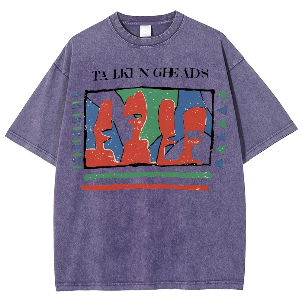 Unisex Abstract Art Portrait Printed Washed Tee