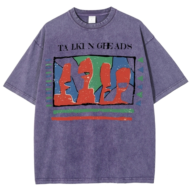Unisex Abstract Art Portrait Printed Washed Tee
