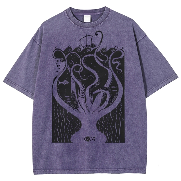 Unisex Octopus Printed Washed Tee