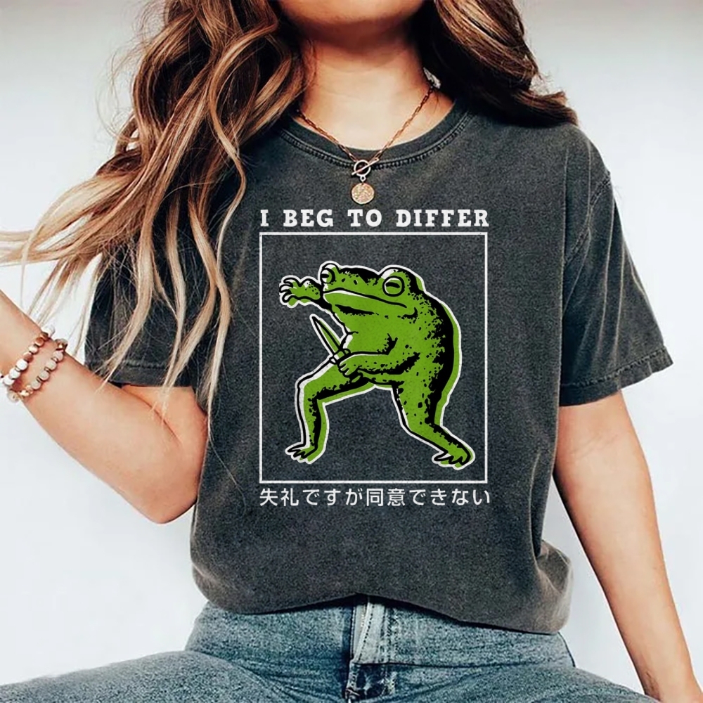 Unisex Japanese Frog Printed Washed Tee