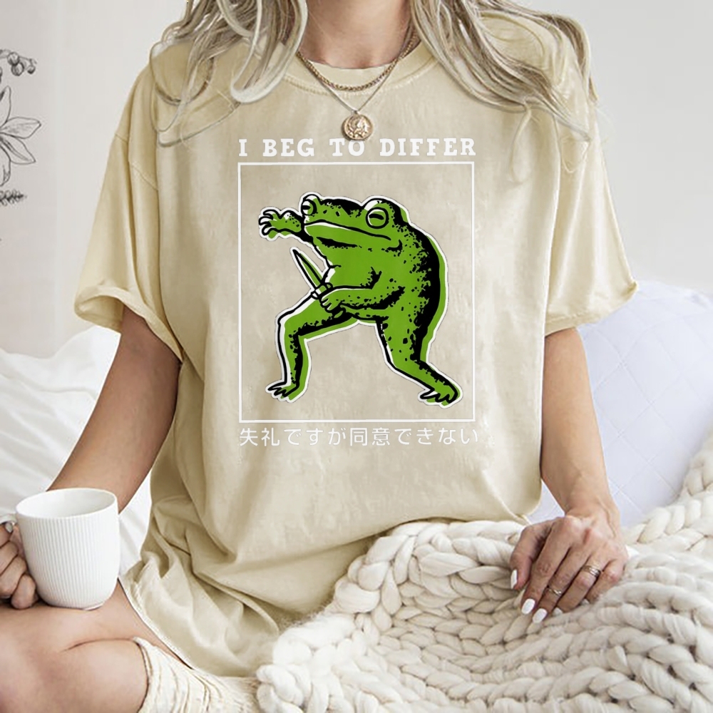Unisex Japanese Frog Printed Washed Tee