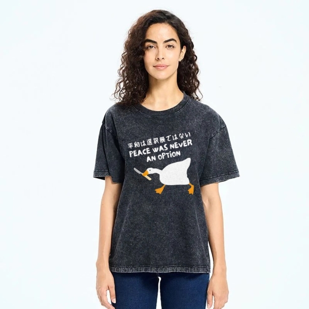 Unisex Goose Printed Washed Tee