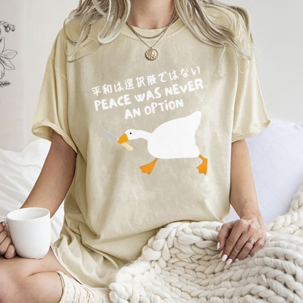 Unisex Goose Printed Washed Tee