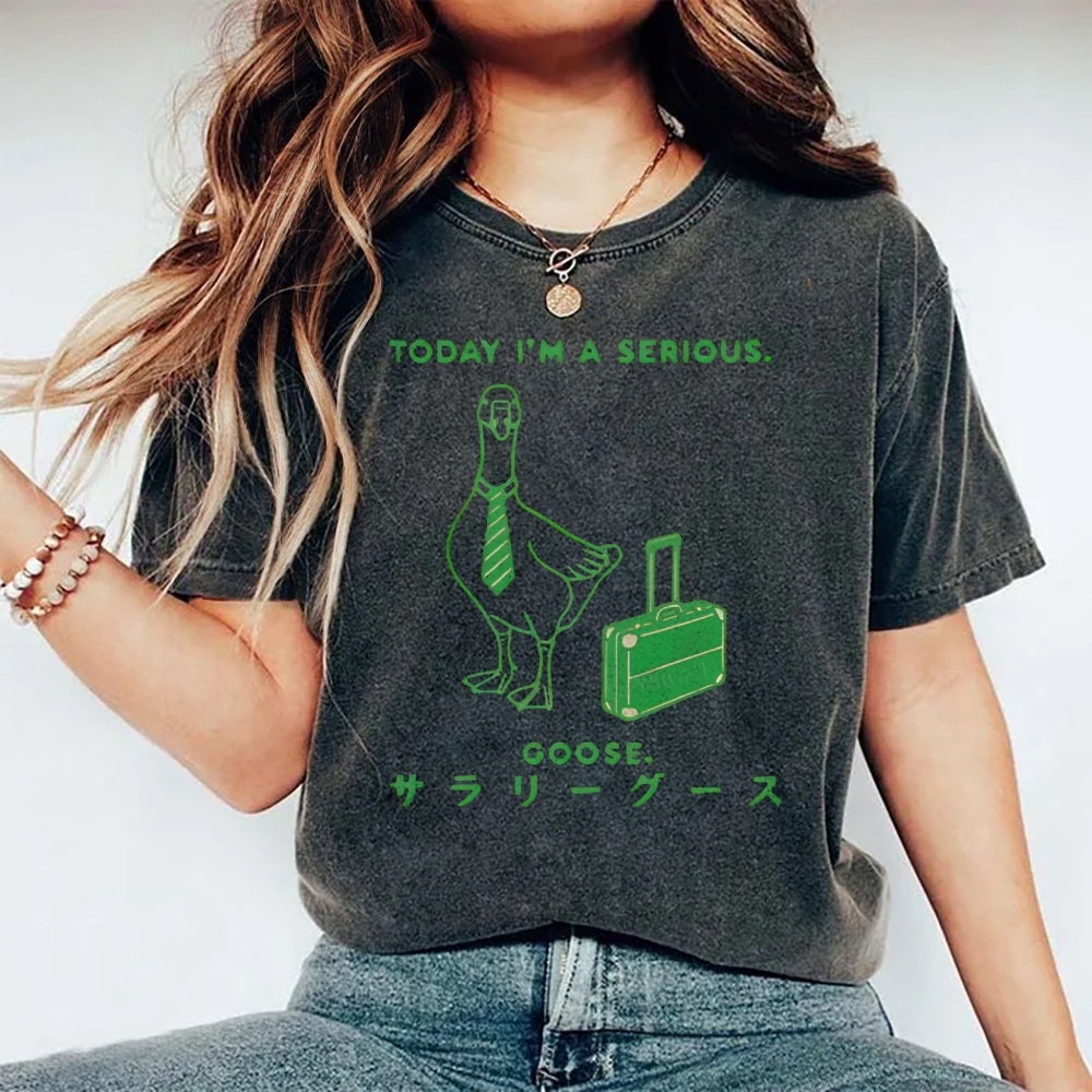 Unisex Goose Printed Washed Tee