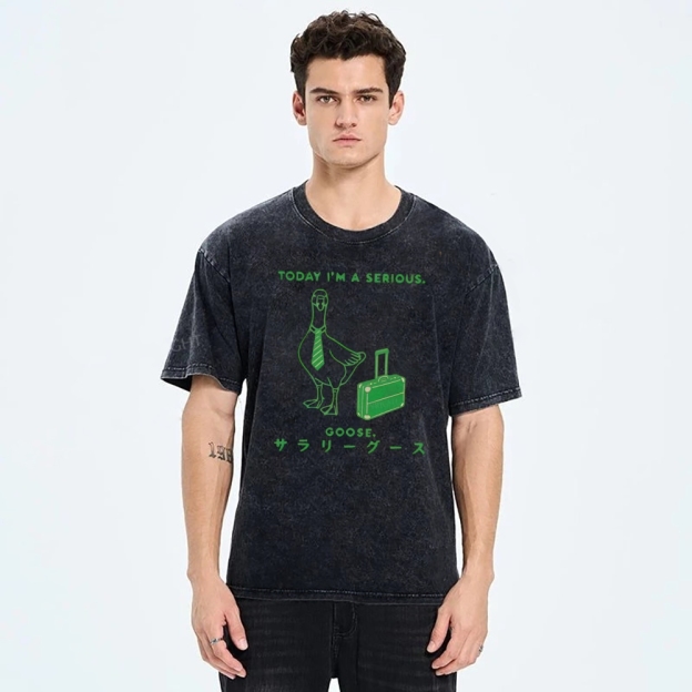 Unisex Goose Printed Washed Tee
