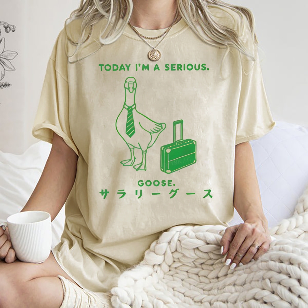 Unisex Goose Printed Washed Tee