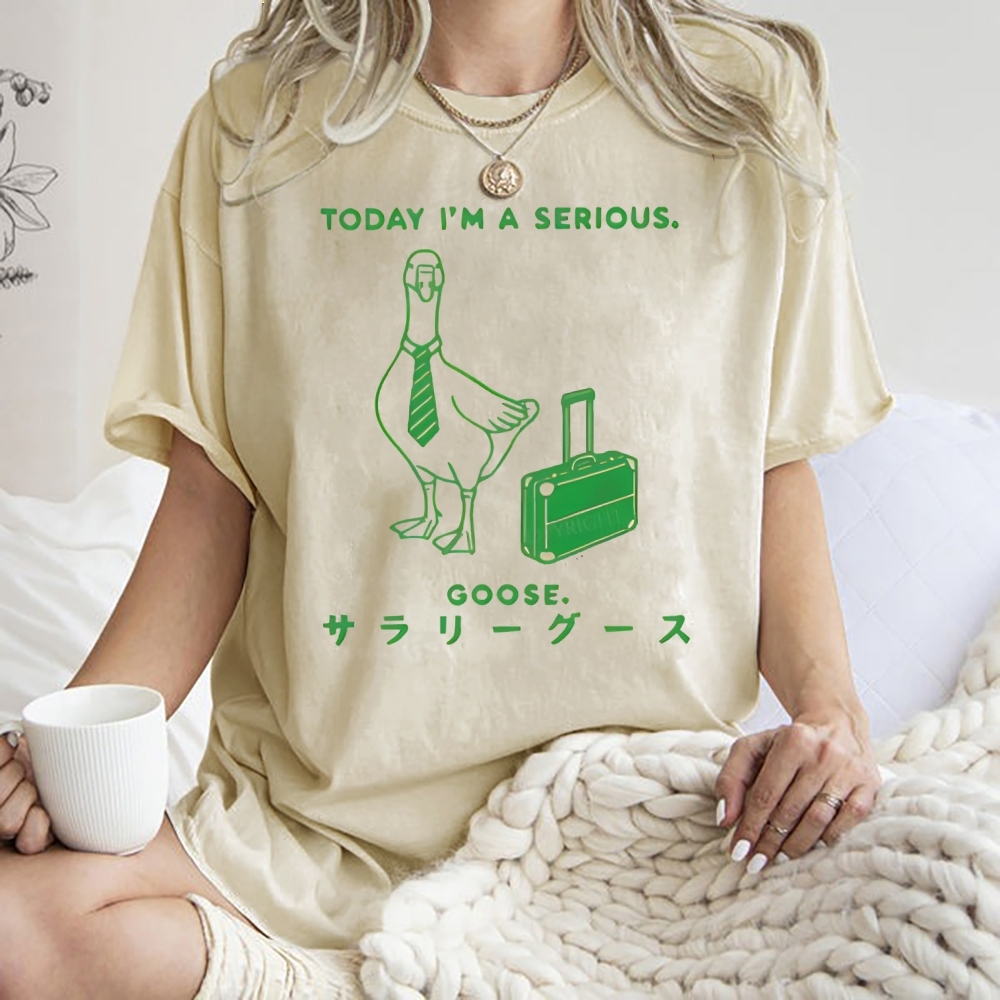 Unisex Goose Printed Washed Tee