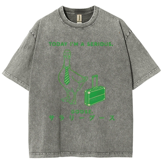 Unisex Goose Printed Washed Tee