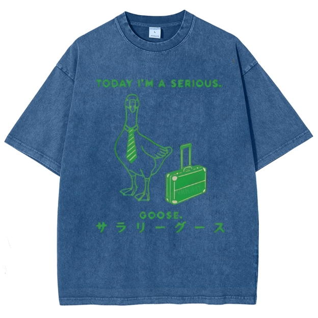 Unisex Goose Printed Washed Tee
