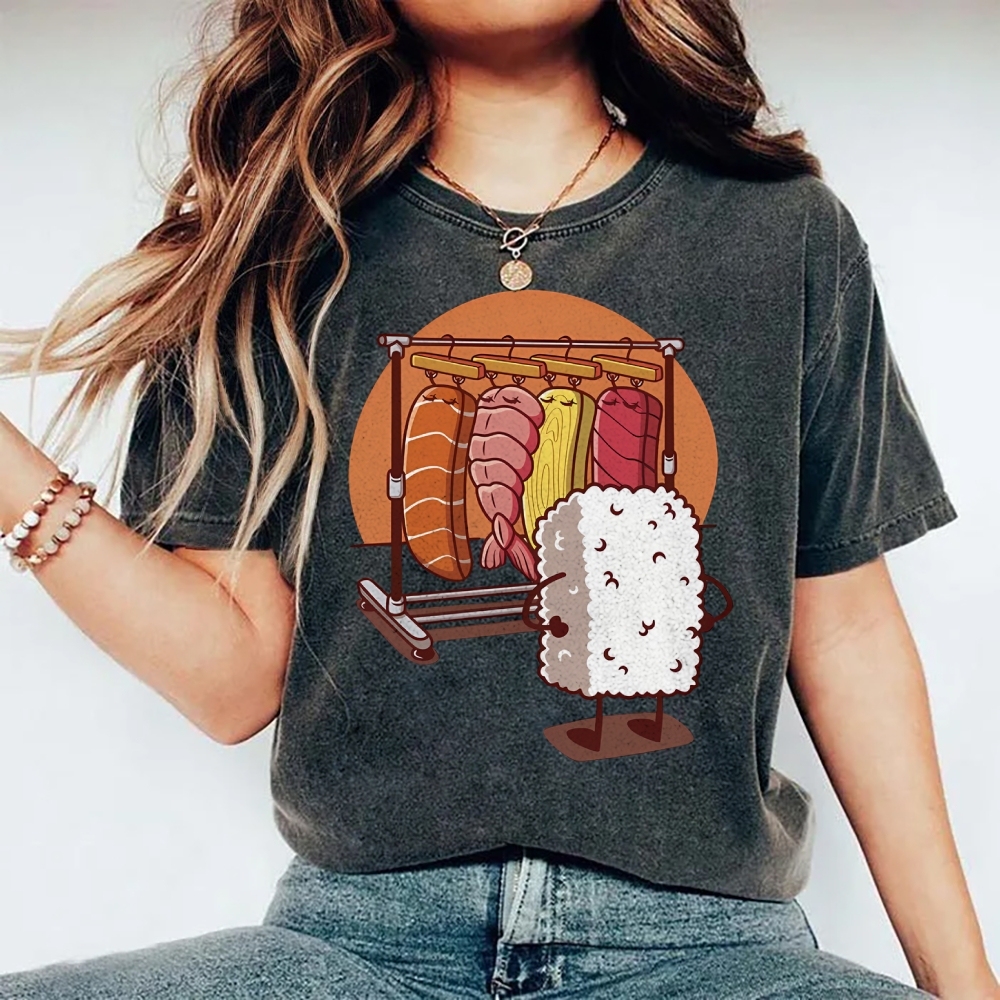 Unisex Sushi Printed Washed Tee