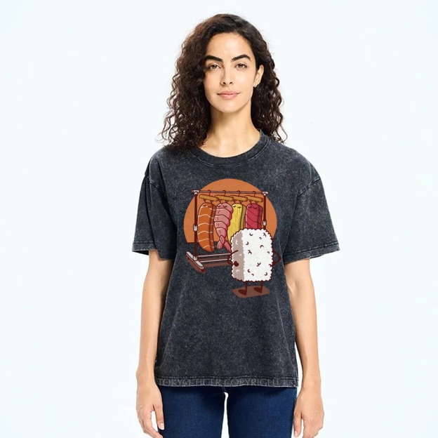 Unisex Sushi Printed Washed Tee