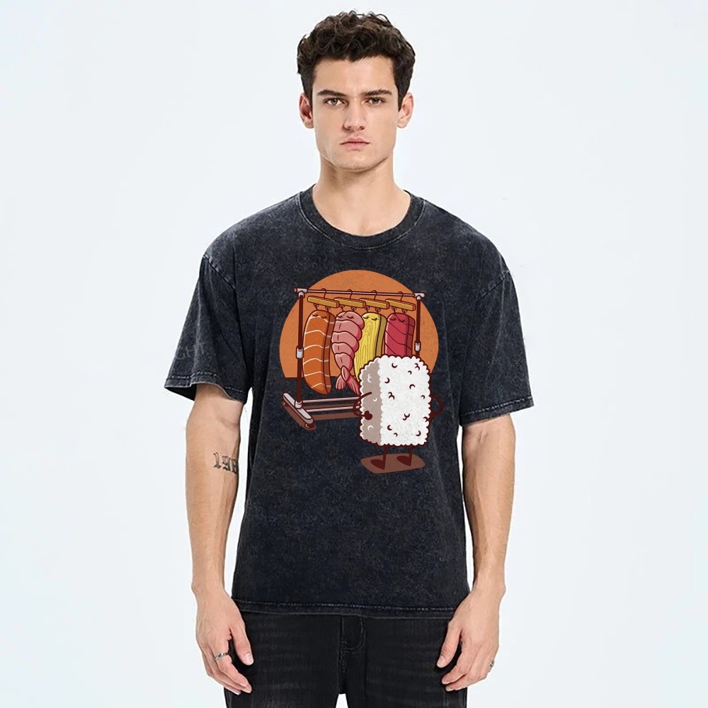 Unisex Sushi Printed Washed Tee