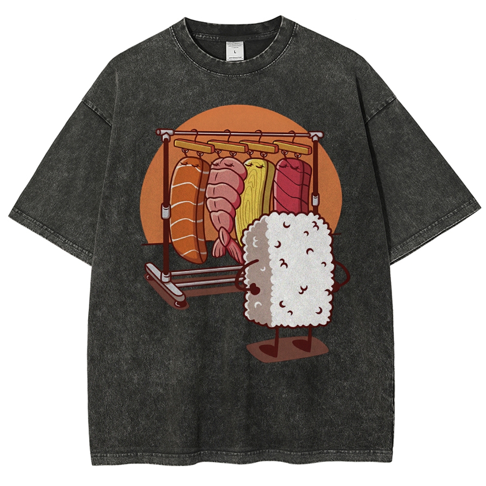 Unisex Sushi Printed Washed Tee