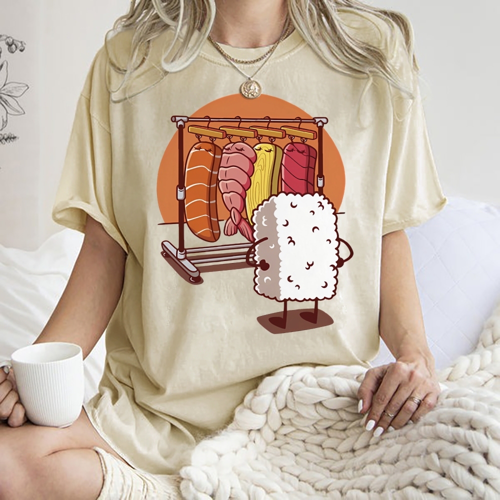 Unisex Sushi Printed Washed Tee