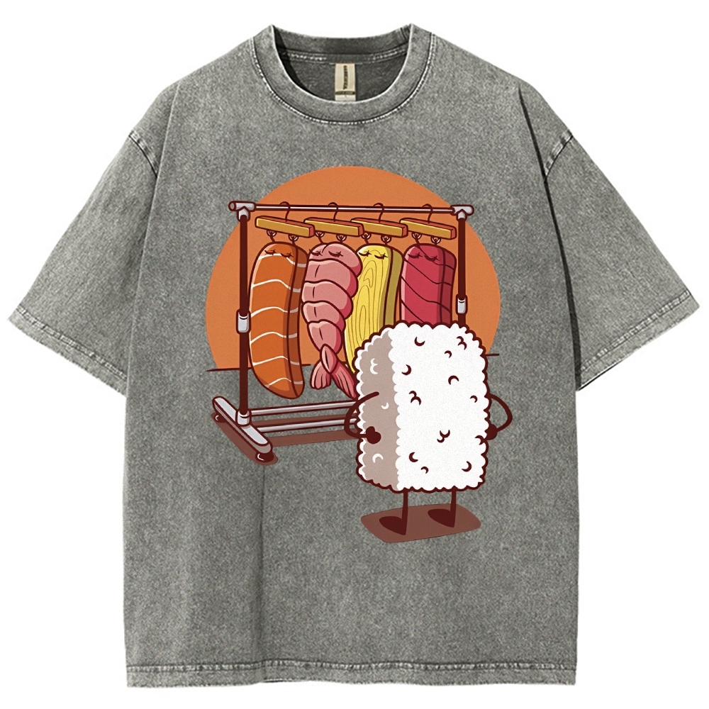 Unisex Sushi Printed Washed Tee