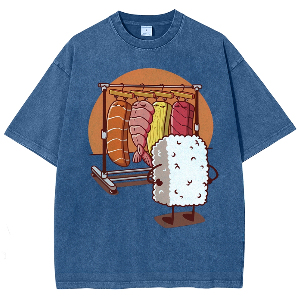 Unisex Sushi Printed Washed Tee