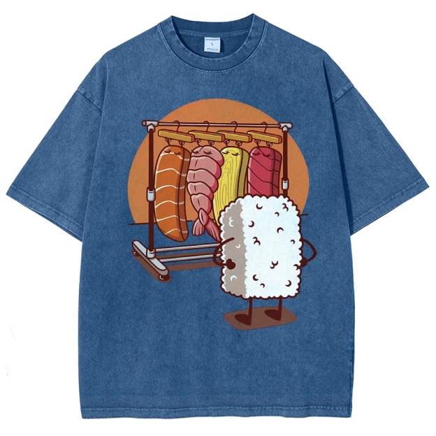 Unisex Sushi Printed Washed Tee