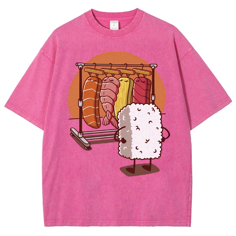 Unisex Sushi Printed Washed Tee
