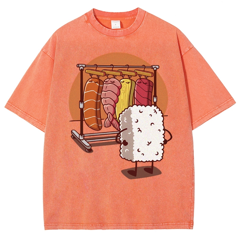 Unisex Sushi Printed Washed Tee