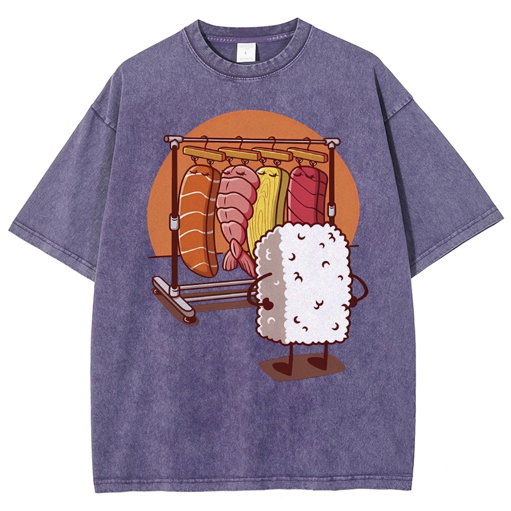 Unisex Sushi Printed Washed Tee