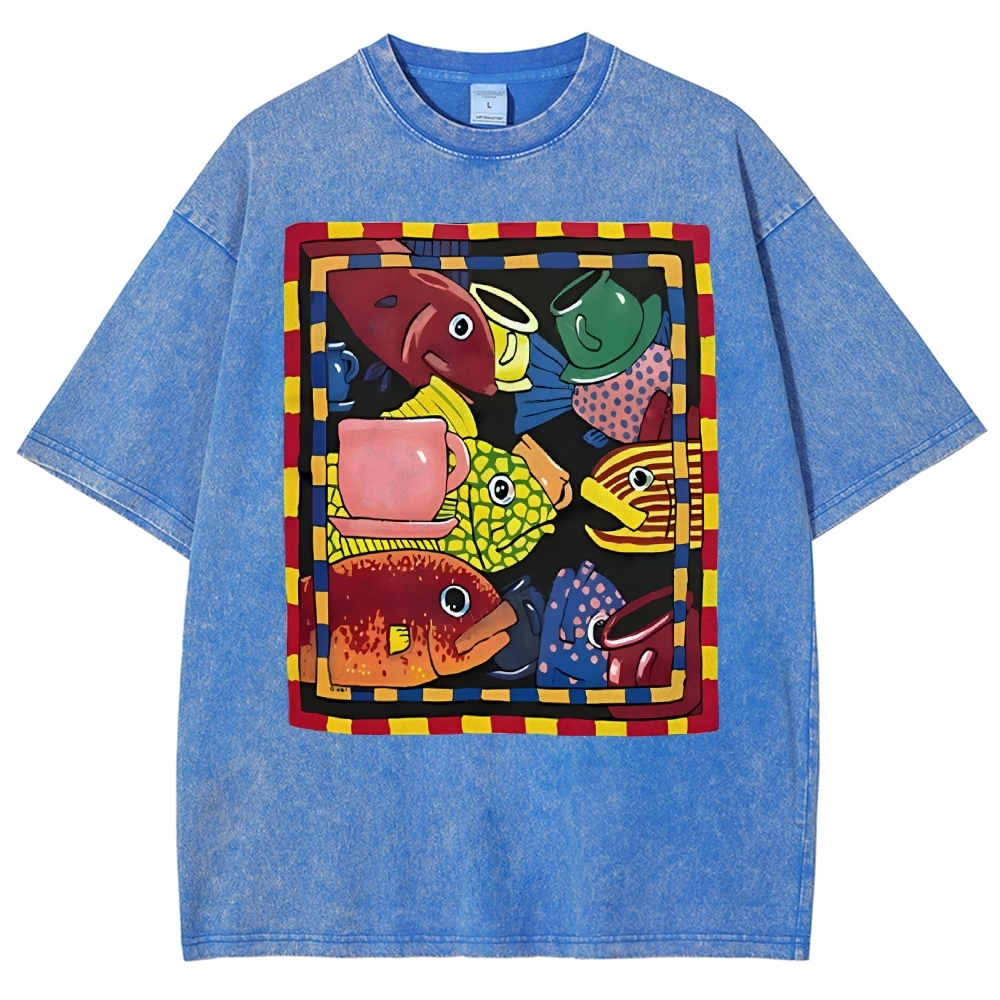 Sea Portrait Art Design Unisex Washed T-shirt