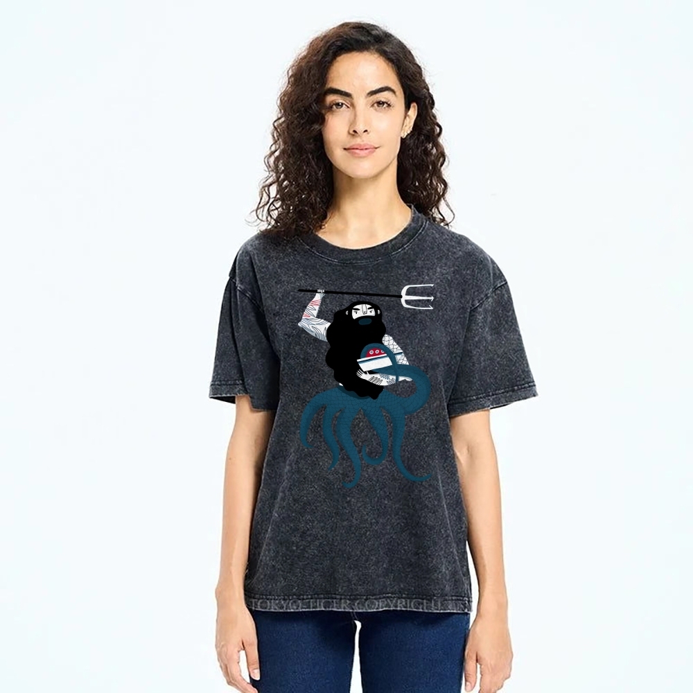 Unisex Octopus Printed Washed Tee